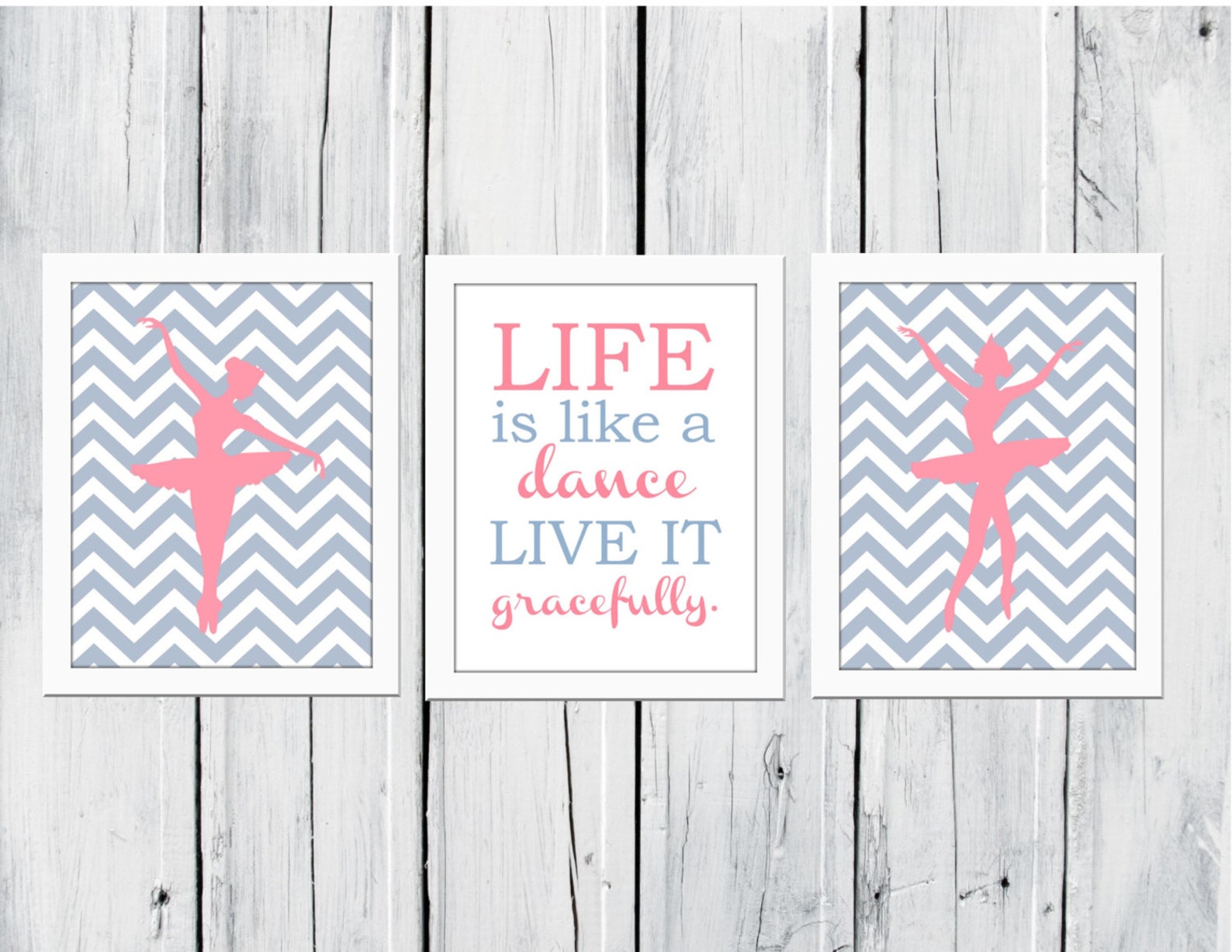 ballet wall art - chevron - ballerina prints - set of 3