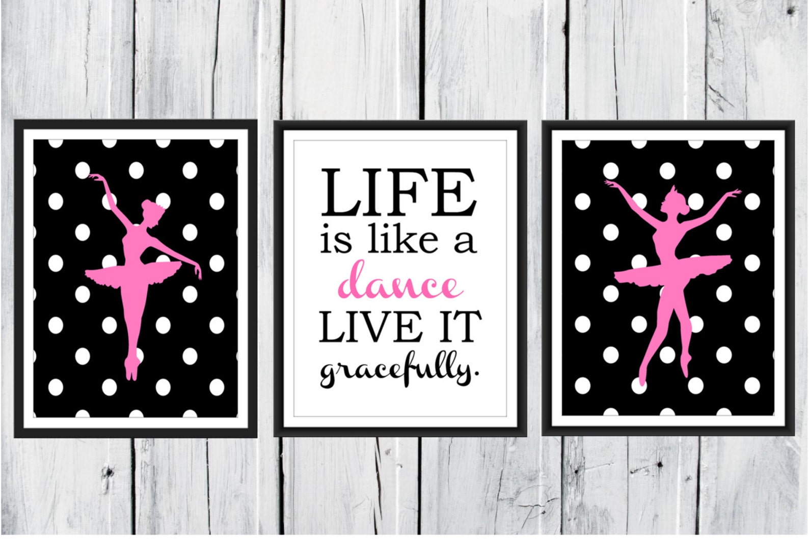 ballet wall art - polka dots - ballerina prints - set of 3