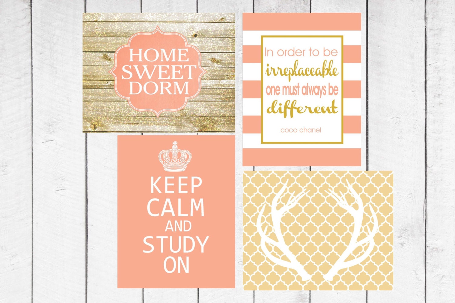 Dorm Decor Glam Dorm Prints Coral & Champagne Glitter Etsy