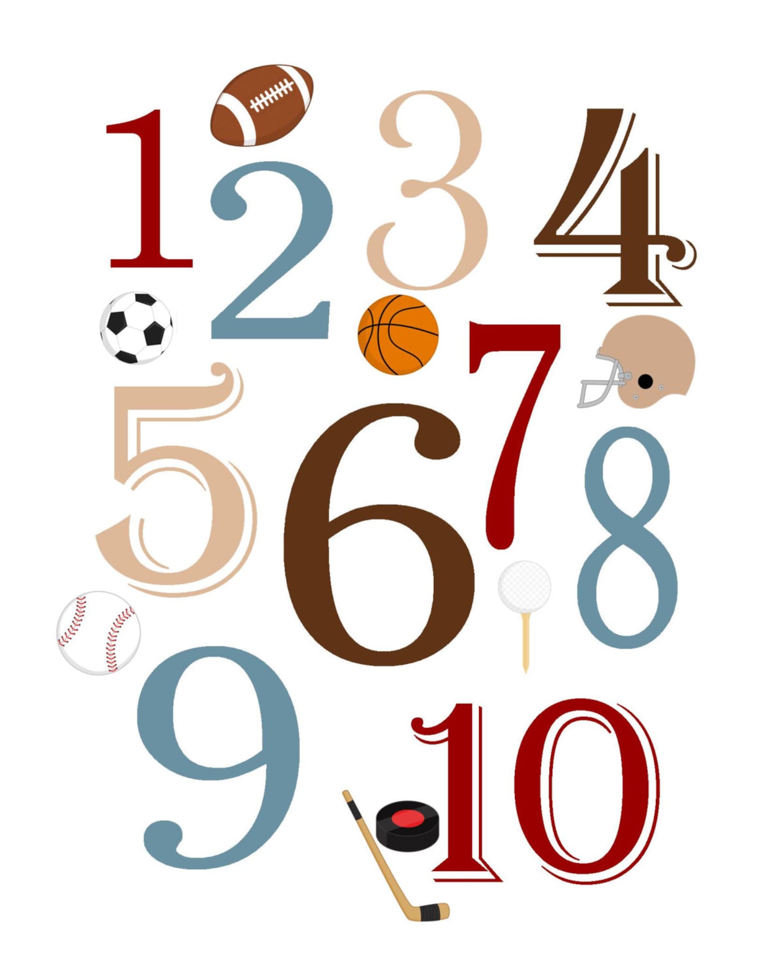 Sports Themed Alphabet and Number Print Set Custom Colors Etsy