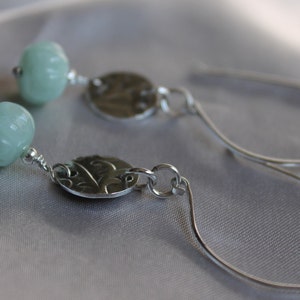 Sterling Silver and Chalcedony Flower Earrings. Dangle Earrings. Textured Earrings.