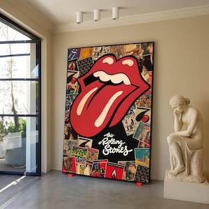 Canvastavla med Rolling Stones-logotyp, vintage rockband-affisch, musikrumsdekor