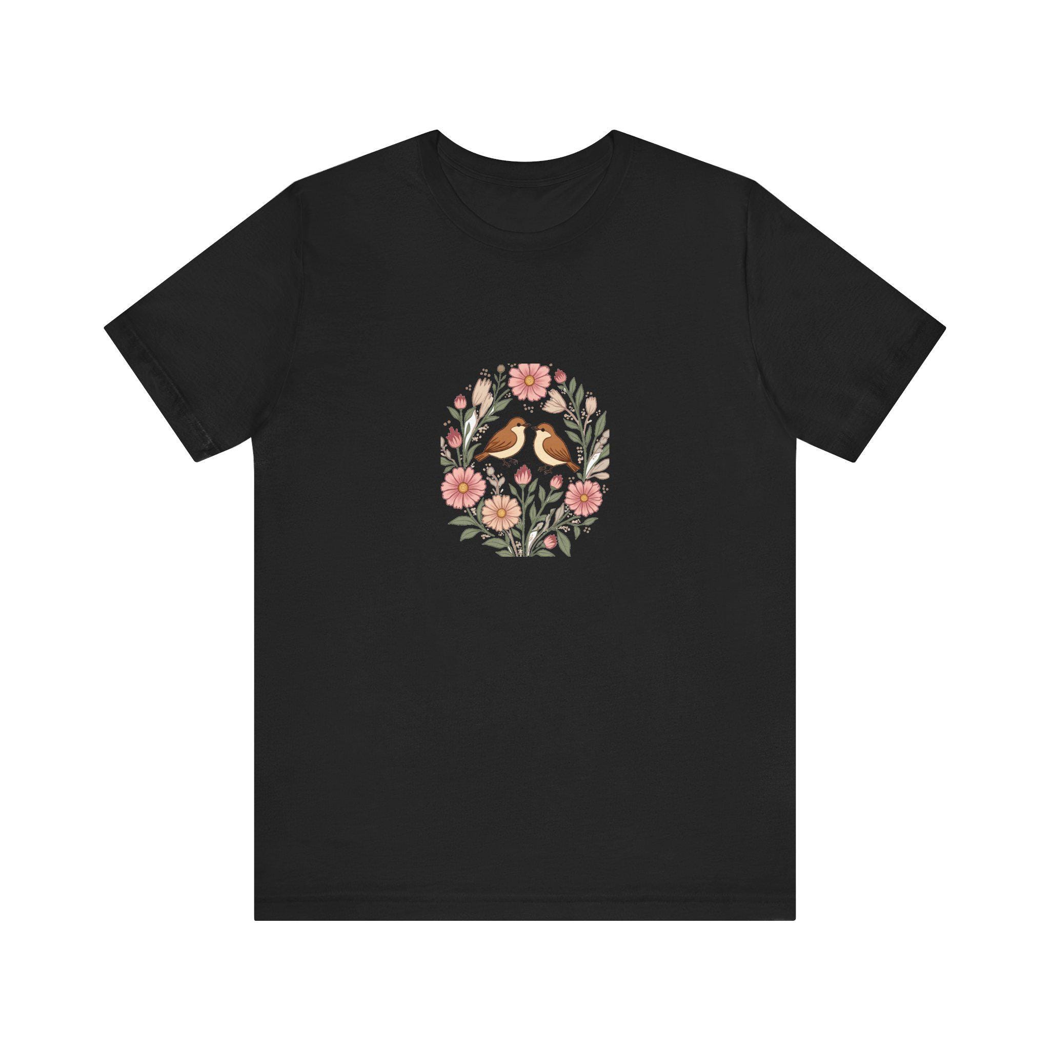 Cottagecore Bird and Botanical Watercolor Tee | Nature Lover
