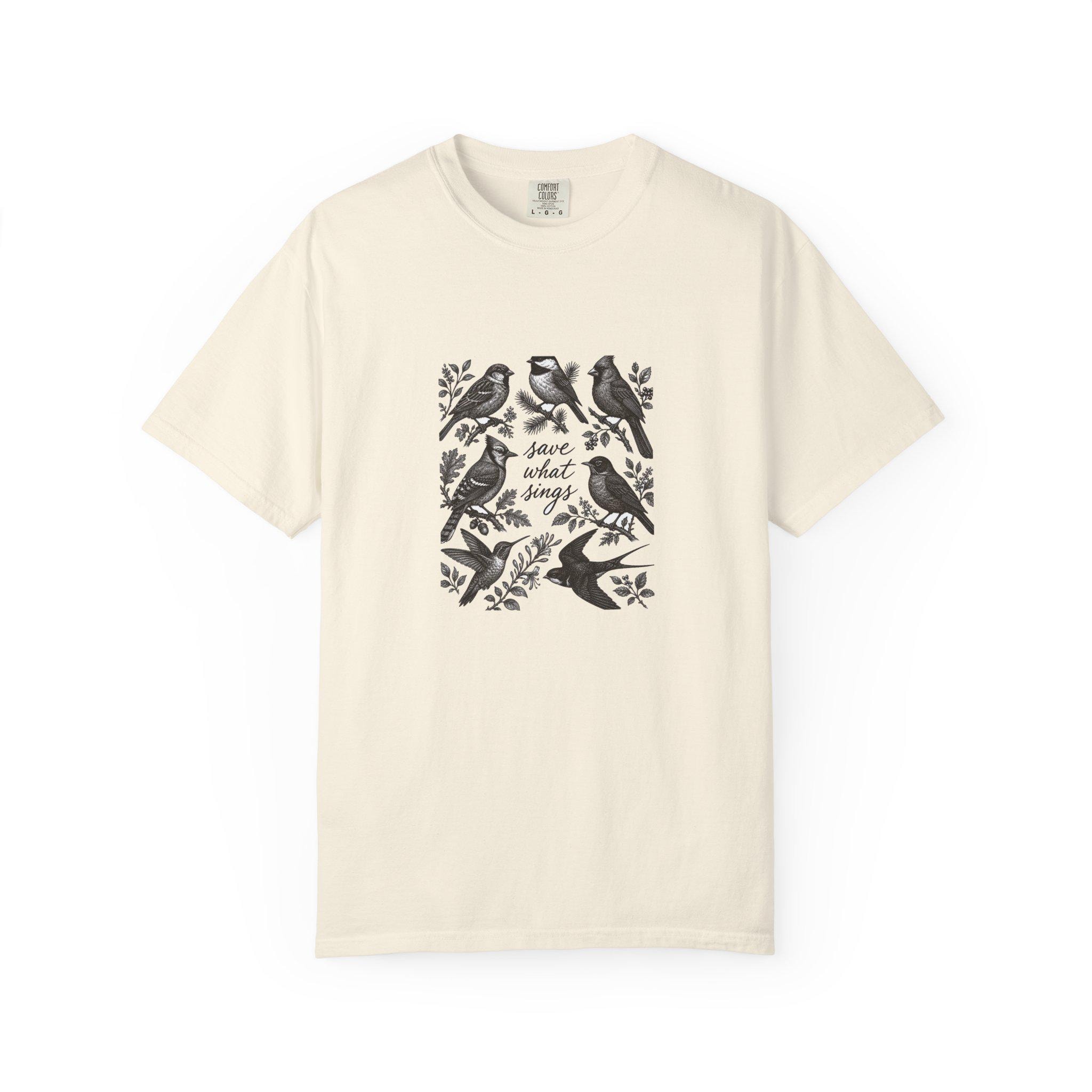 Save What Sings Bird Shirt, Vintage Engraving Bird Illustration Tee, Cottagecore Bird Lover Gift, Handwritten Advocacy