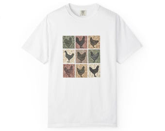 Boho Chickens Heritage Flock Shirt | Cottagecore Backyard Chicken Tee | Folk Art Hen Gift | Comfort Colors Farmhouse Shirt