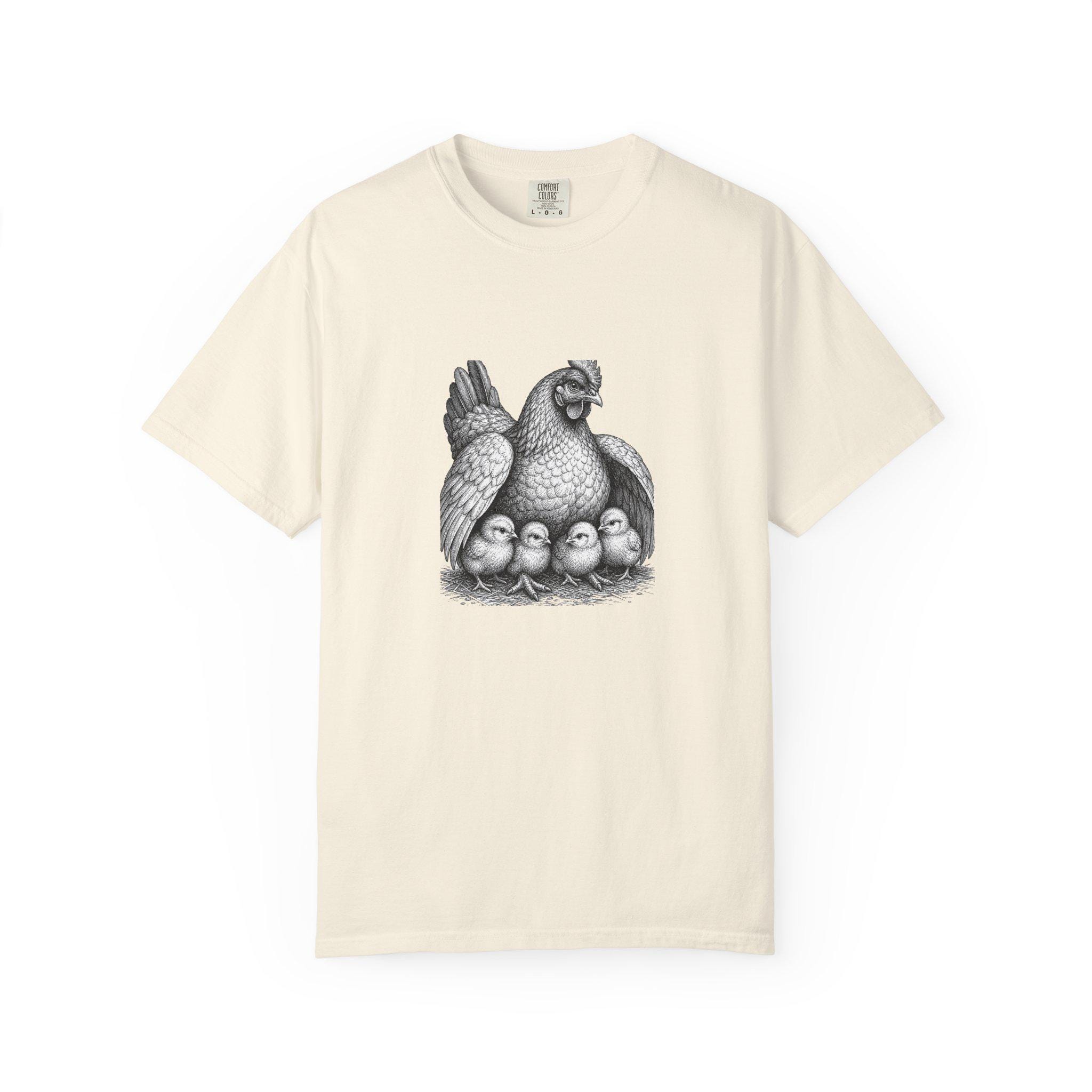 Protective Hen with Chicks Vintage Engraving Backyard Chicken Tee, Comfort Colors