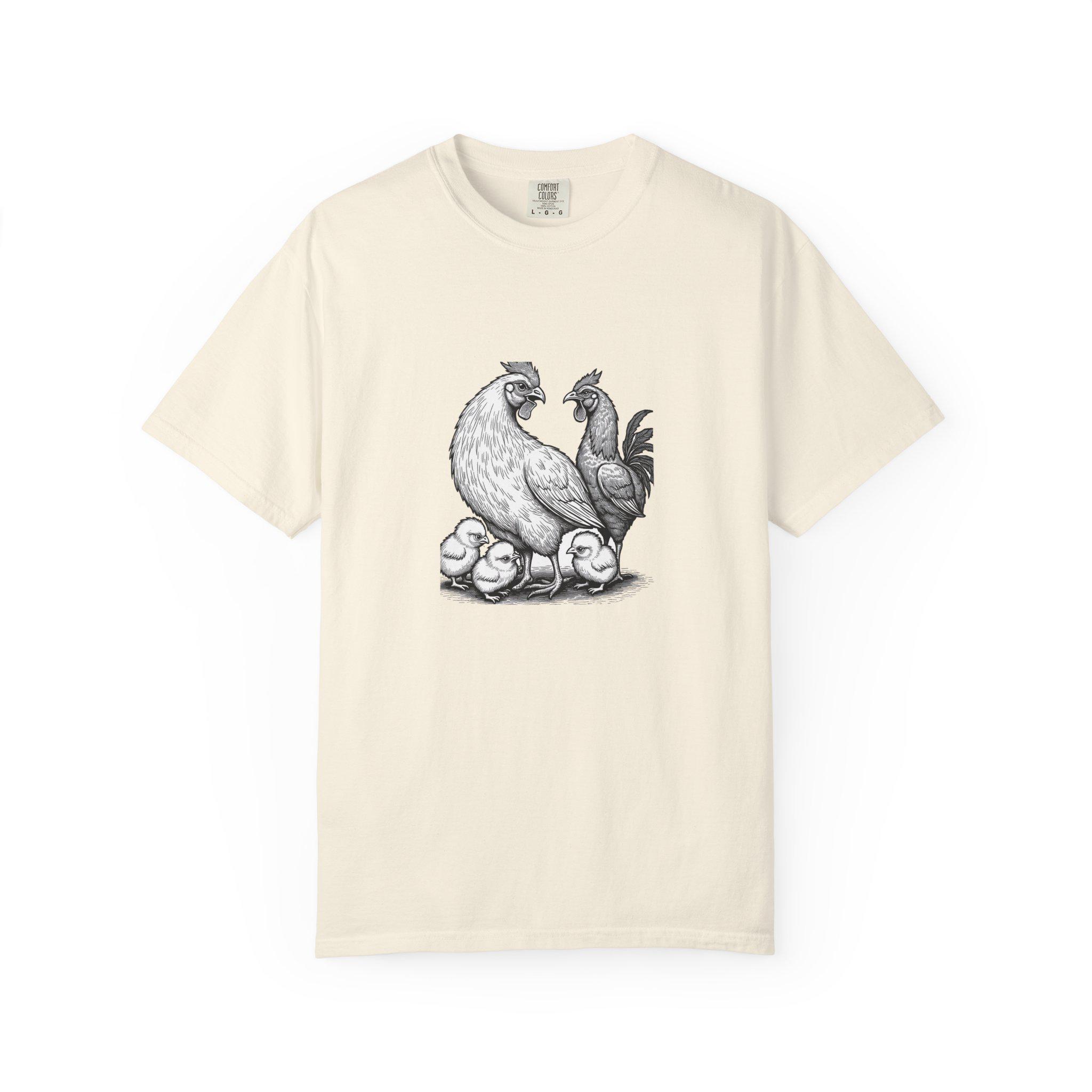 Flock Family Vintage Engraving Tee | Protective Hen Rooster Chicks Illustration