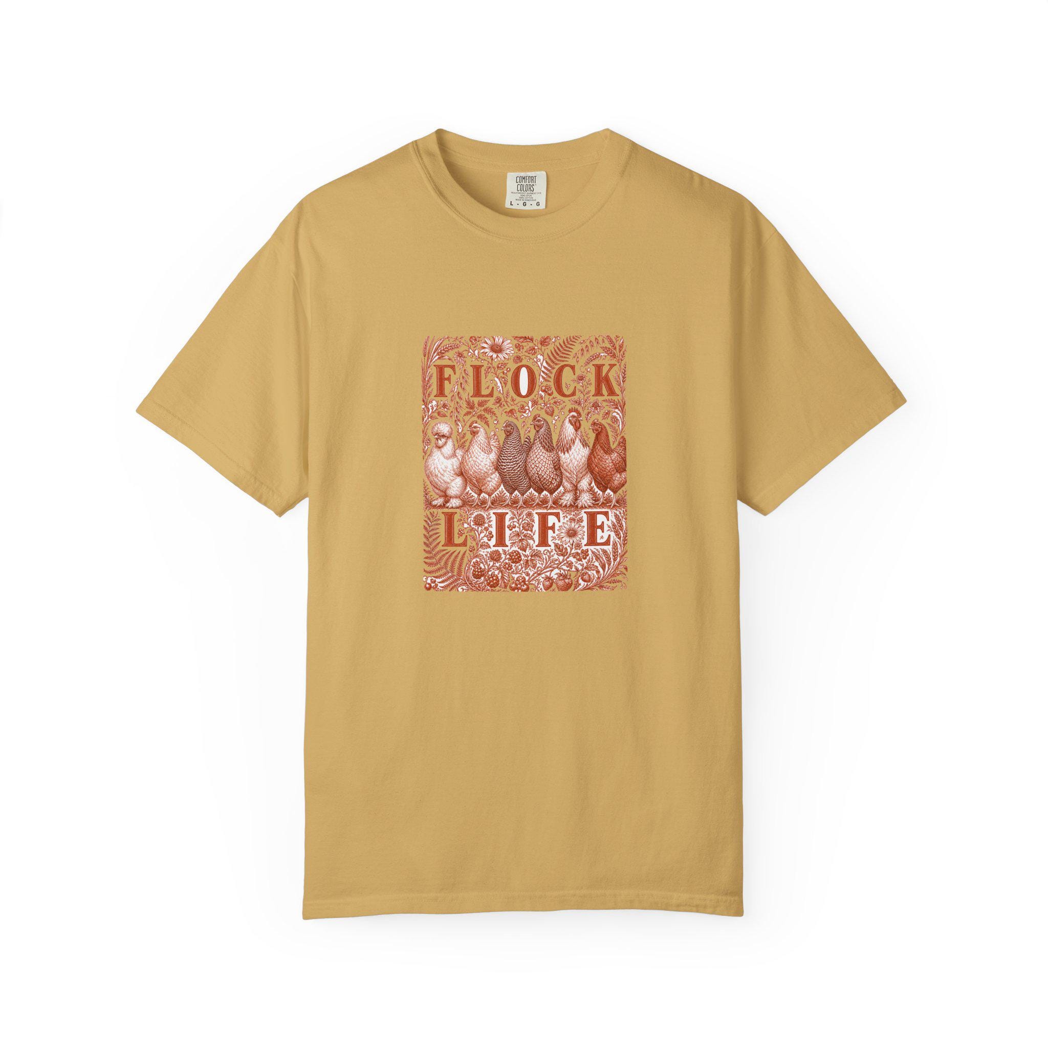 Flock Life Shirt, Heritage Chicken Breeds Tee, Comfort Colors Woodcut Apparel