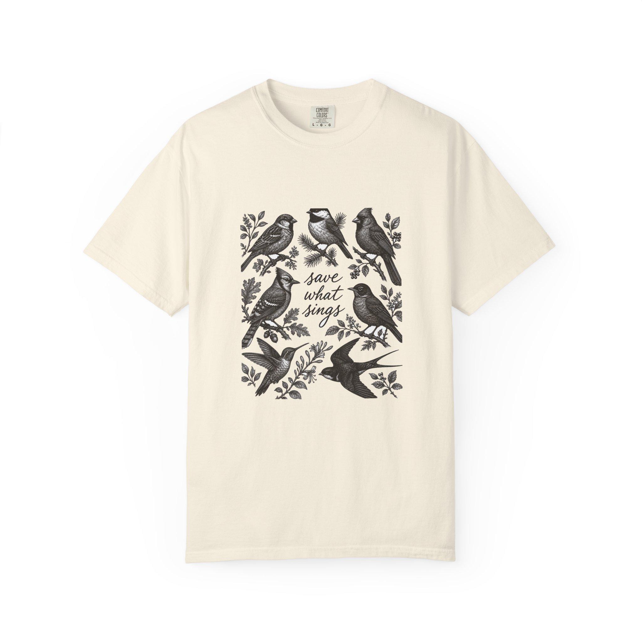 Save What Sings Shirt, Vintage Bird Illustration Tee, Bird Watcher Gift, Granola Girl Nature Tee