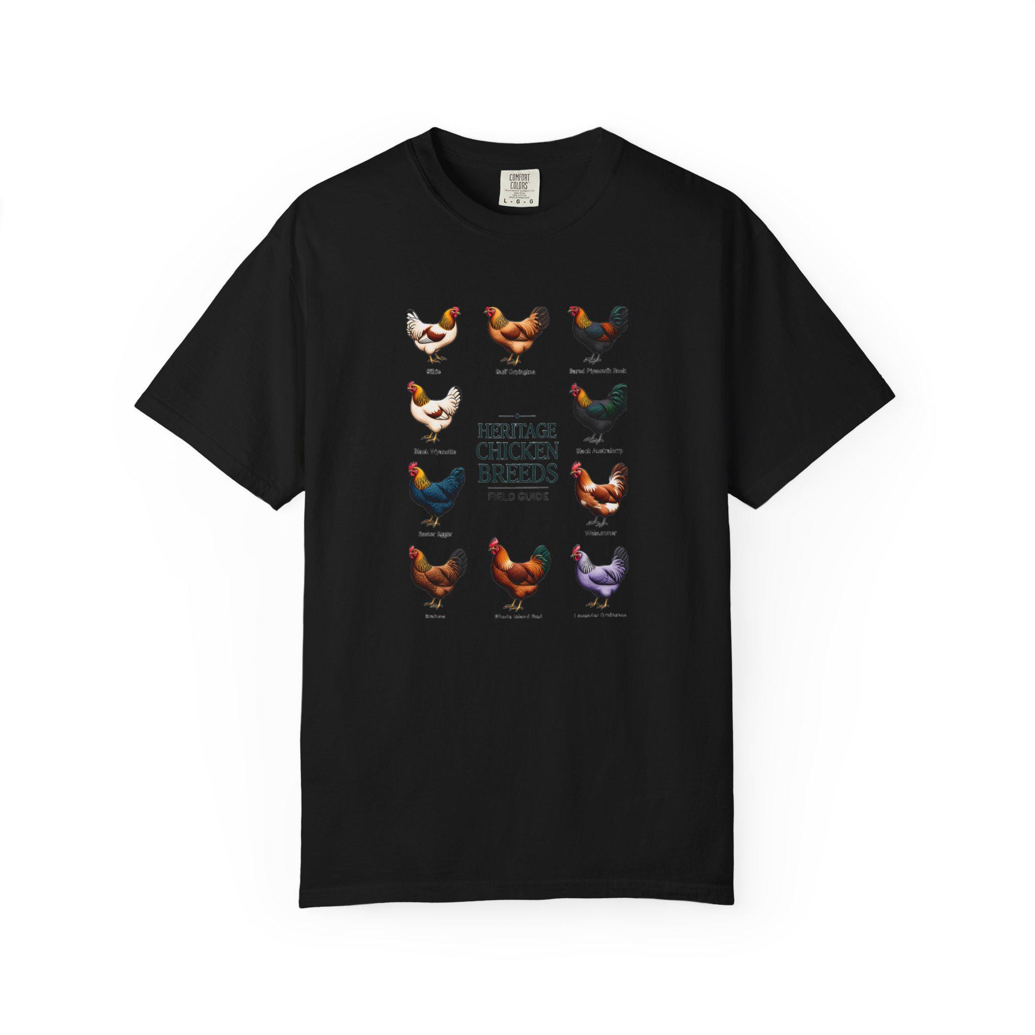 Heritage Chicken Breeds Field Guide Shirt | Backyard Chicken Keeper Gift | Vibrant Hen Breed Chart Tee | Comfort Colors Farm