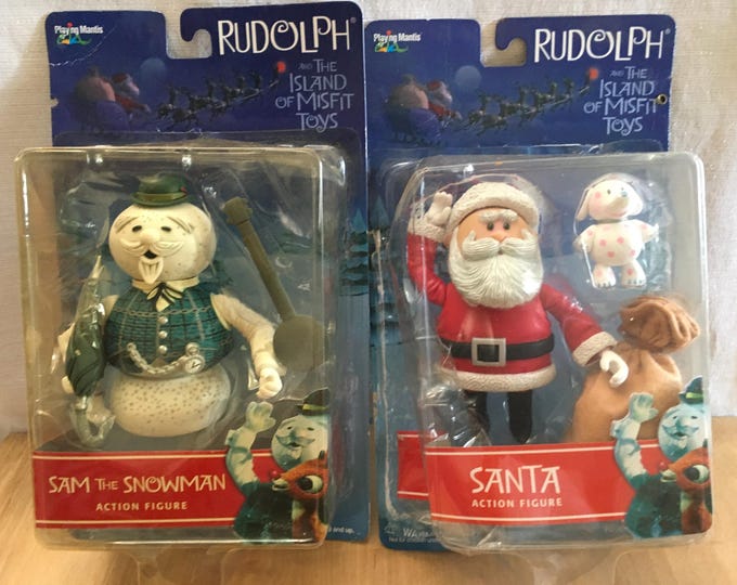 Vintage Rudolph the Red Nosed Reindeer Figures Santa Claus and Sam the ...