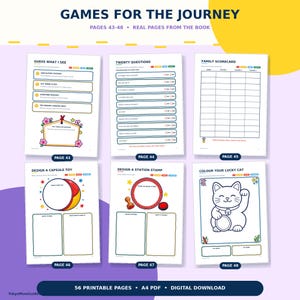 Puede incluir: Seis p&aacute;ginas de actividades imprimibles tituladas Games for the Journey, que incluyen Guess What I See, Twenty Questions, Family Scorecard, Design a Capsule Toy, Design a Station Stamp y Colour Your Lucky Cat, como descarga digital PDF A4.