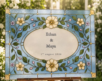 Vintage Floral Stained Glass Wedding Welcome Sign Template (Digital Download)