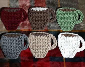 Coffee Mug Coasters Set of 6 made of cotton yarn in Wine, Sage, Brown, Gray, Tan and White