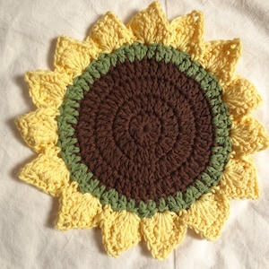 Sunflower Dish Cloth - Fall - Cotton Dish Cloth - Crochet, Large 9&quot; Circle - Holiday Dish Rag - Wash Cloth, Beautiful, Perfect Gift