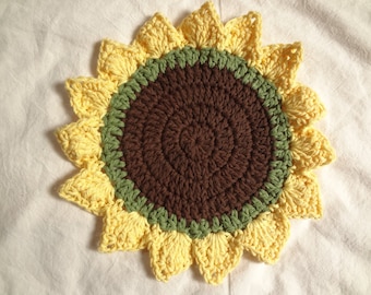 Sunflower Dish Cloth - Fall - Cotton Dish Cloth - Crochet, Large 9" Circle - Holiday Dish Rag - Wash Cloth, Beautiful, Perfect Gift