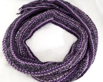 Fashion Skinny Scarf in Purple Stripes - 6 Feet Long Plus Fringe