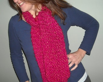 Handknit Scarf in Hot Pink - Warm, Soft and Chunky - Tulips - Winter Scarf - Thick, Soft, Cozy