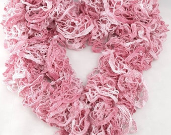 Pink Ruffle Scarf - Handknit - 6 Feet Long - Shades of Pink