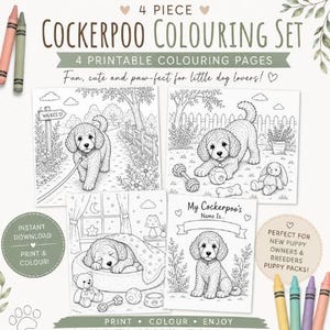 Cockerpoo Colouring Pages | Kids Puppy Activity Set (Digital Download)