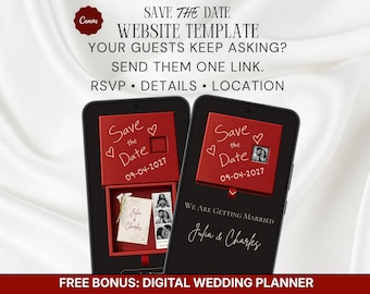 The Burgundy Box Save the Date, Editable Canva Wedding Website, Digital Invitation | INSTANT DOWNLOAD