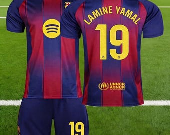 25/26 Barcelona Lamine Yamal #19 Jersey & Shorts Set, Adults and Kids Football