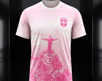 Camiseta rosa de fútbol de Brasil · Edición especial Cristo Redentor · Camiseta de fútbol de la CBF · Kit de aficionado de Río