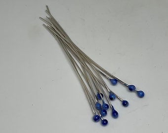 Medium Blue, Vitreous Enamelled Sterling Silver Headpins, 21g, 50mm. Free Postage in Australia!