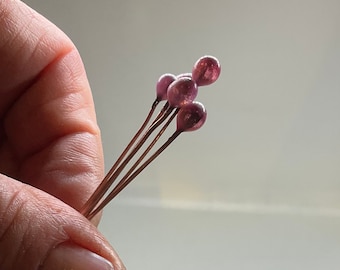 Transparent Pink Glass Copper Headpins, Handmade, 50mm Long, Free Postage in Australia