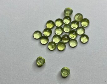 5 x Round, Natural Peridot Cabochon, Flat Backs, 3 - 3.25mm Loose Gemstones, Free Postage