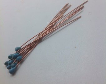 Turquoise Blue, Vitreous Enamelled Copper Headpins, Free Postage in Australia