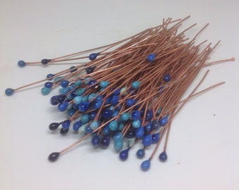 Fifty Shades of Blue, Vitreous Enamelled Copper Headpins, 21g, 50mm. Free Postage in Australia!