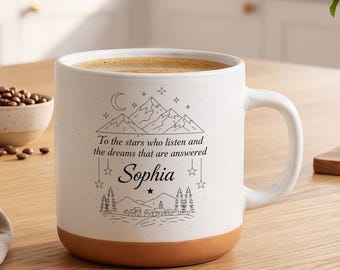 Personalized Mountain Mug, Custom Name Ceramic Coffee Cup, Nature Lover Gift, Camping Mug, Christmas Gift For Her, Minimalist Landscape Mug