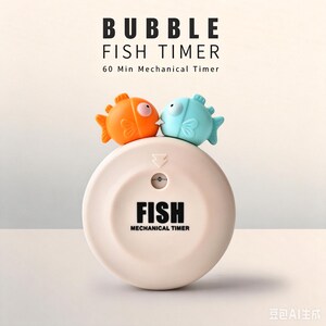 Bubble Fish Mechanical Kitchen Timer, Cartoon Wind Up Countdown Clock, Magnetic Reminder