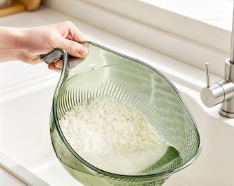 Scolapasta per riso con impugnatura ergonomica, ciotola per risciacquare il riso in PP, filtro di scarico senza mani bagnate, bacinella da cucina multifunzionale