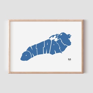 Impression de carte du lac Ontario • Poster d'art mural • Dessiné à la main • Cadeau unique