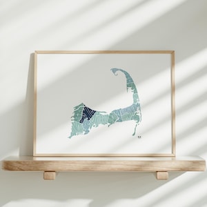 Sandwich, Cape Cod Karte Druck • Massachusetts Wand Kunst Poster • Handgezeichnete Typografie • Einzigartiges Geschenk