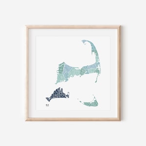 Cape und Inseln, mit Martha's Vineyard, Kartendruck • Handgezeichnetes MS Wandkunstposter • Einzigartiges Geschenk • Cape Cod, Massachusetts