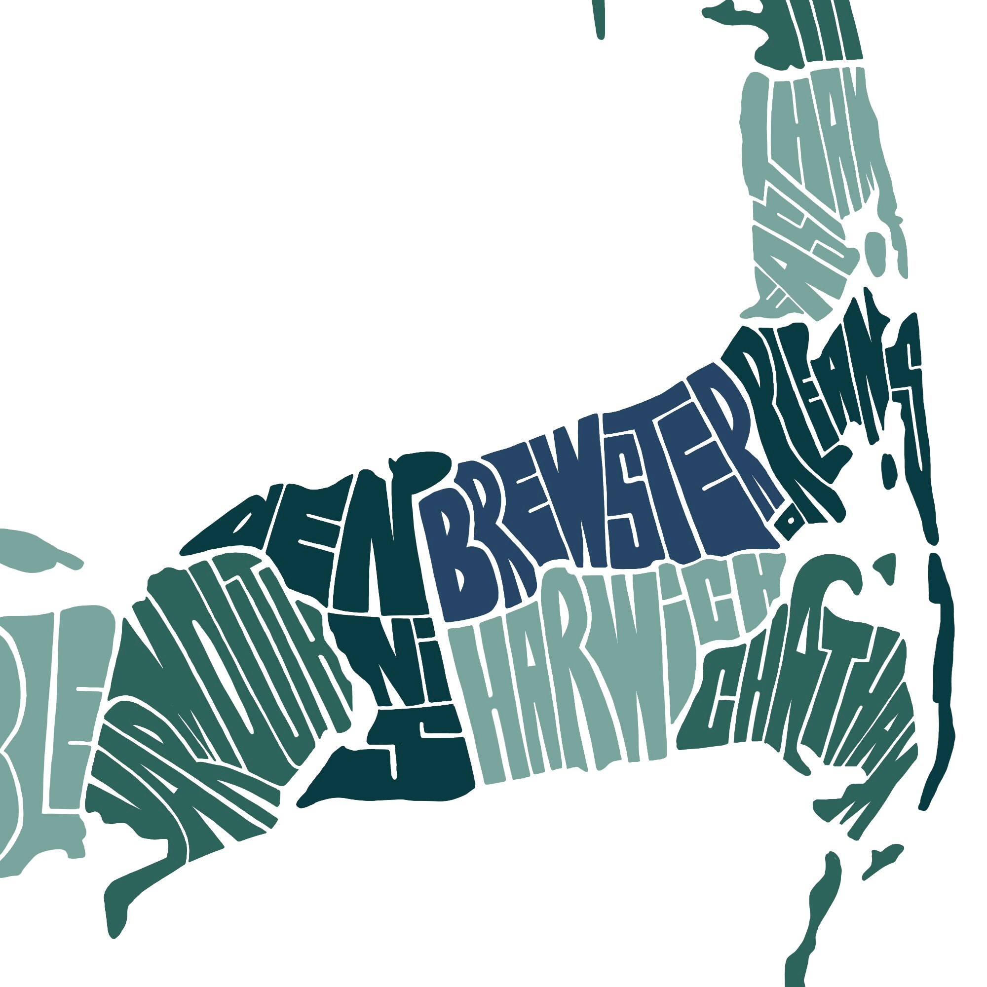 Cape Cod MA Towns Map Print Massachusetts Wall Art Poster Hand Drawn Typography Unique Gift