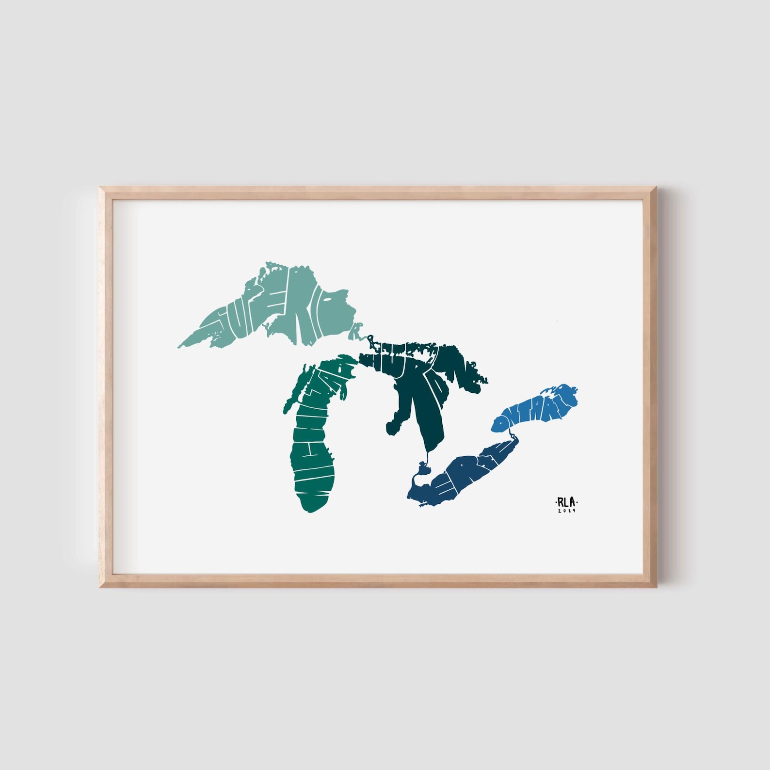 The Great Lakes Map Print • Wall Art Poster • Hand Drawn • Unique Gift