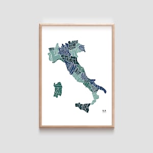 Impression de carte des régions de l'Italie • Poster d'art mural italien • Dessiné à la main • Cadeau unique