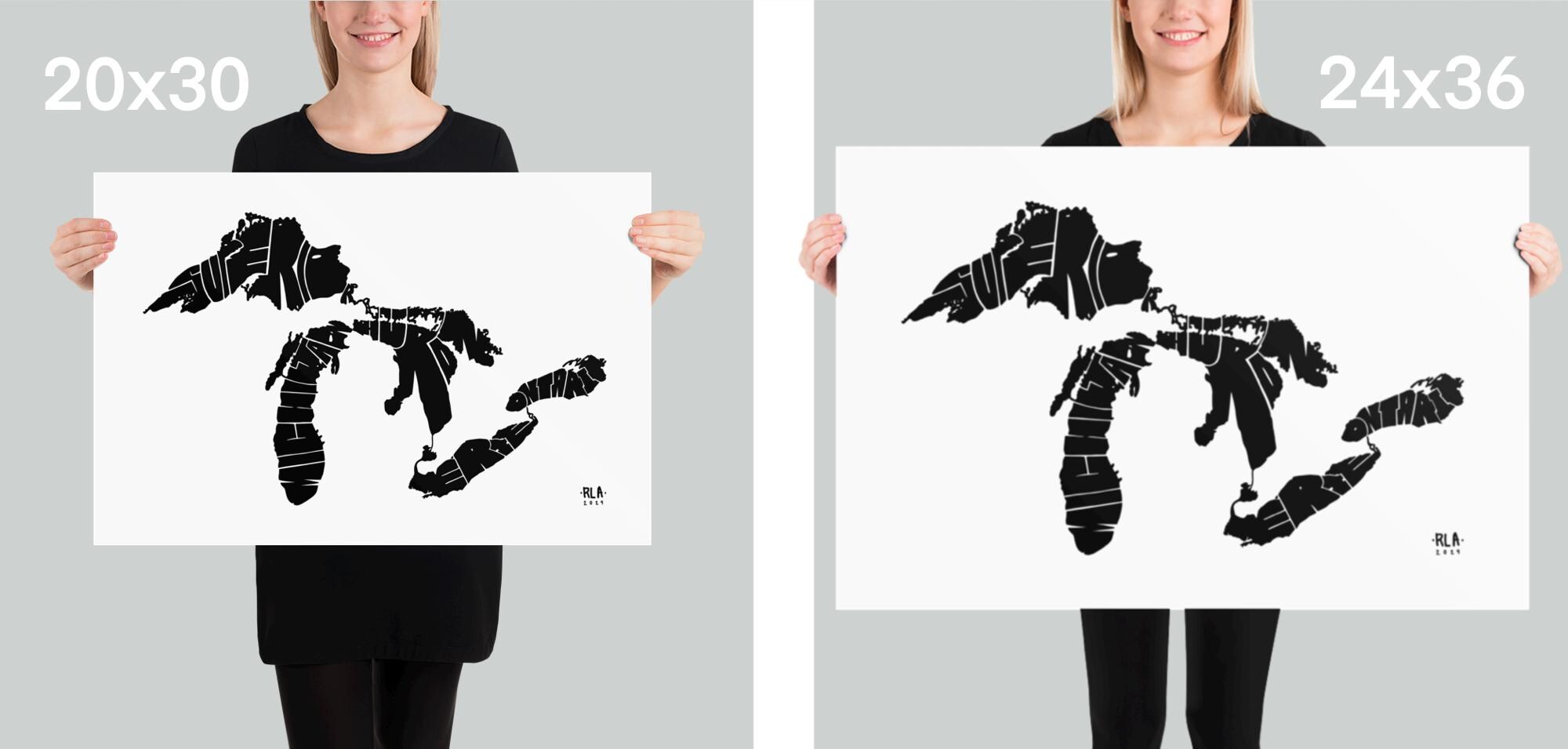 The Great Lakes Map Print • Wall Art Poster • Hand Drawn • Unique Gift ...