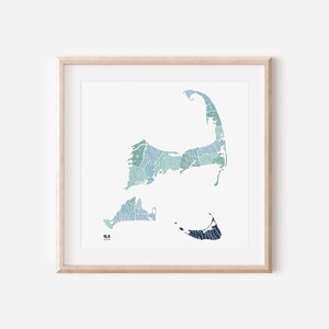 Cape und Inseln, mit Nantucket, Landkarte Druck • Hand gezeichnet Cape Cod Wand Kunst Poster • Einzigartiges Geschenk • Massachusetts