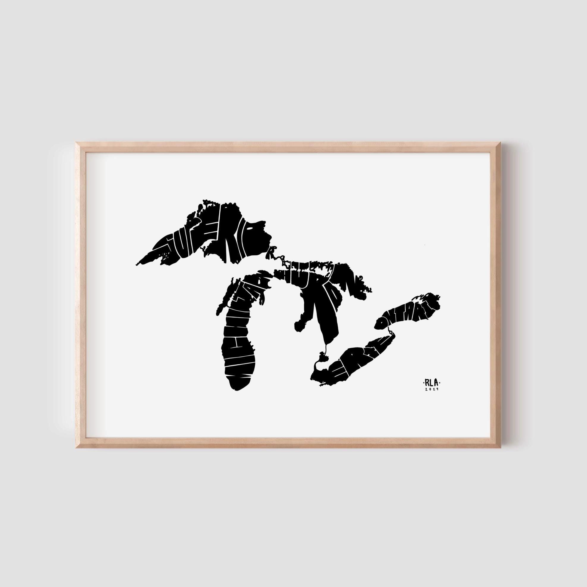 The Great Lakes Map Print • Wall Art Poster • Hand Drawn • Unique Gift ...