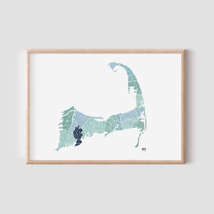 Stampa della mappa di Mashpee, Cape Cod • Poster da parete del Massachusetts • Tipografia disegnata a mano • Regalo unico