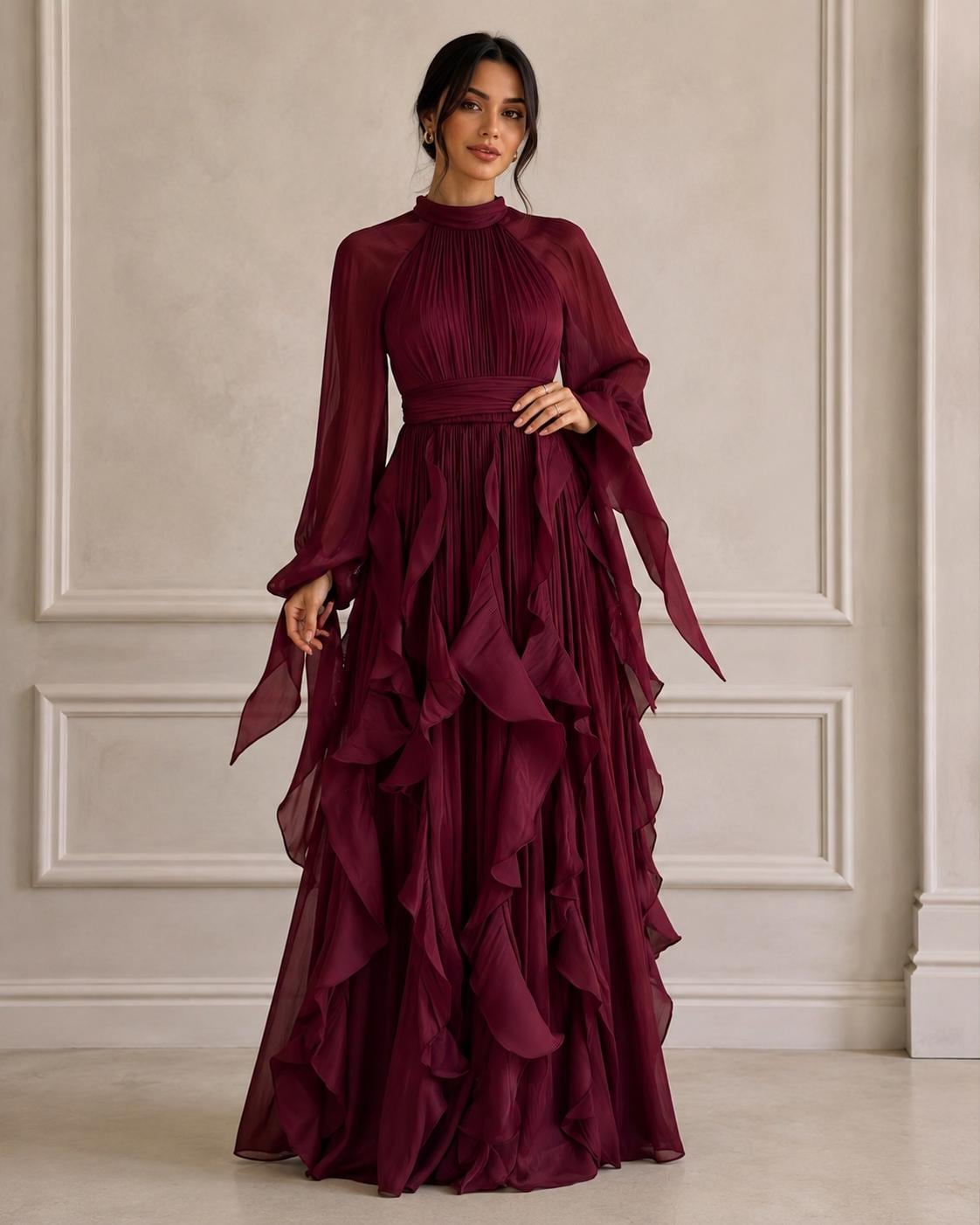 Long Sleeve Maxi Ruffle Dress