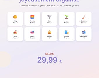 Pacchetto completo TidyBrain Studio: 10 agende stampabili per persone con ADHD (PDF) | Organizzazione a misura di ADHD | Bilingue (francese e inglese)