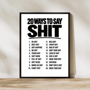 Funny Wall Art, 20 Ways To Say Shit Swearing Print A5 A4 A3