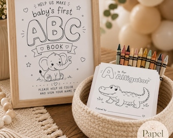 Baby Shower ABC Book Coloring Activity, Guest Book Keepsake (Digital Download)