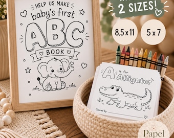 Baby Shower ABC Book Coloring Activity, Guest Book Keepsake (Digital Download)